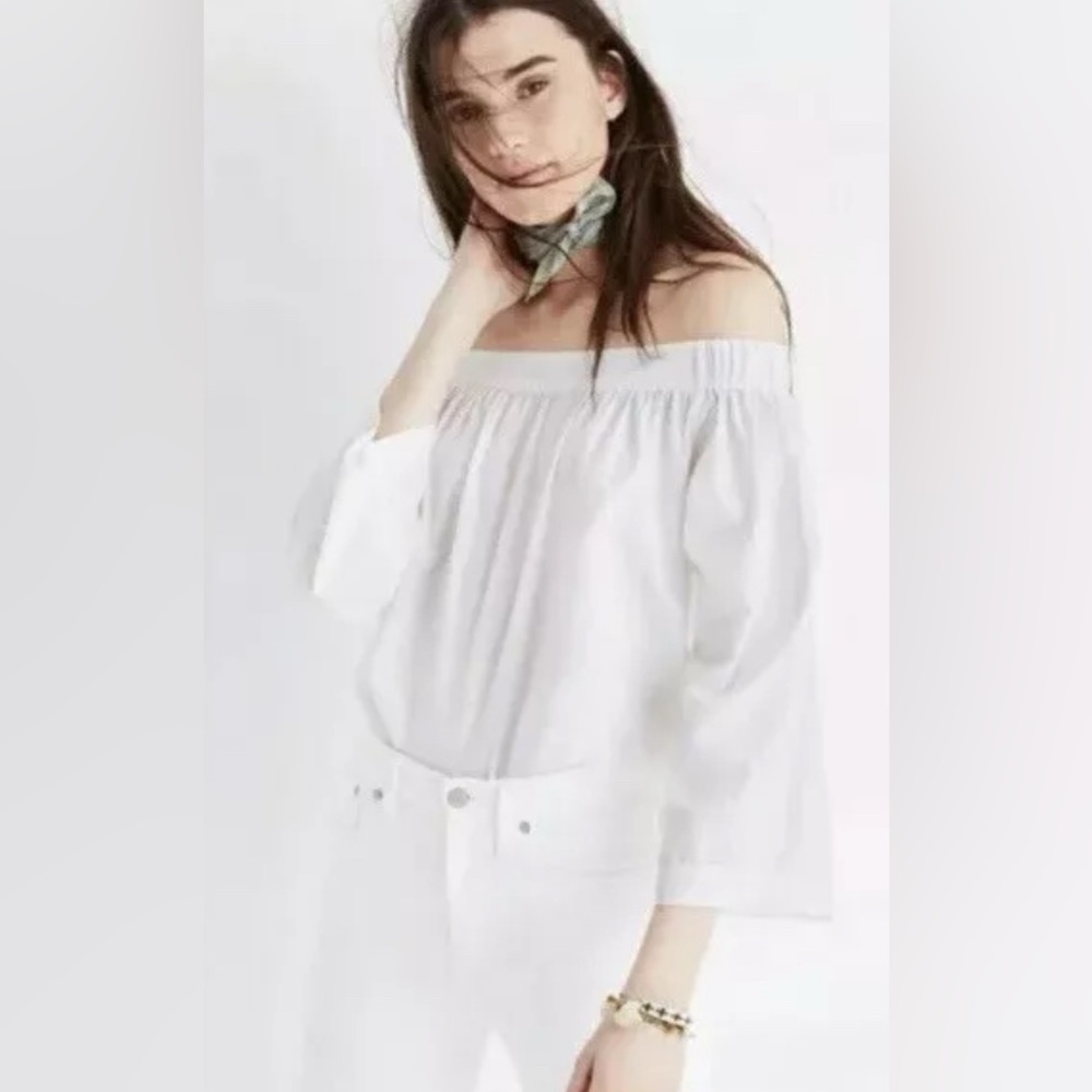 Madewell Off the Shoulder Top 3/4 Sleeve 100% Cotton XXS Minimalist Classic EUC